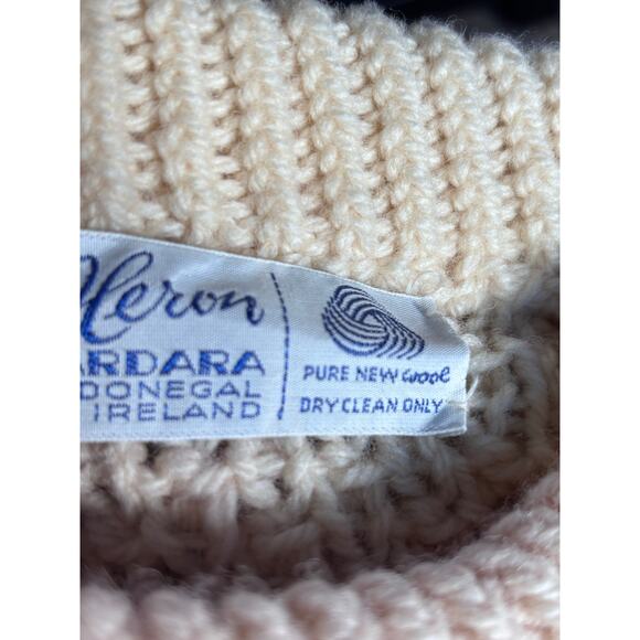 American Vintage Handknit Irish Fisherman Sweater Wool Aran Cable Cream Large - Picture 11 of 14